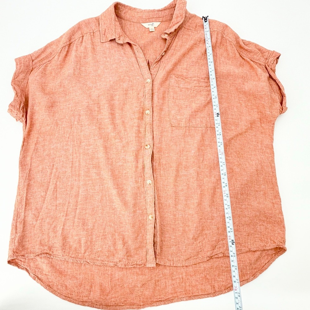 Terra & Sky Linen Blend Button Shirt 1X Coral Pink Short Sleeve Plus Size Blouse - Picture 8 of 8